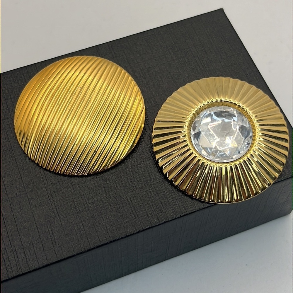 Golden Crystal Scarf Clips Round Textured Set of Two 1.5"